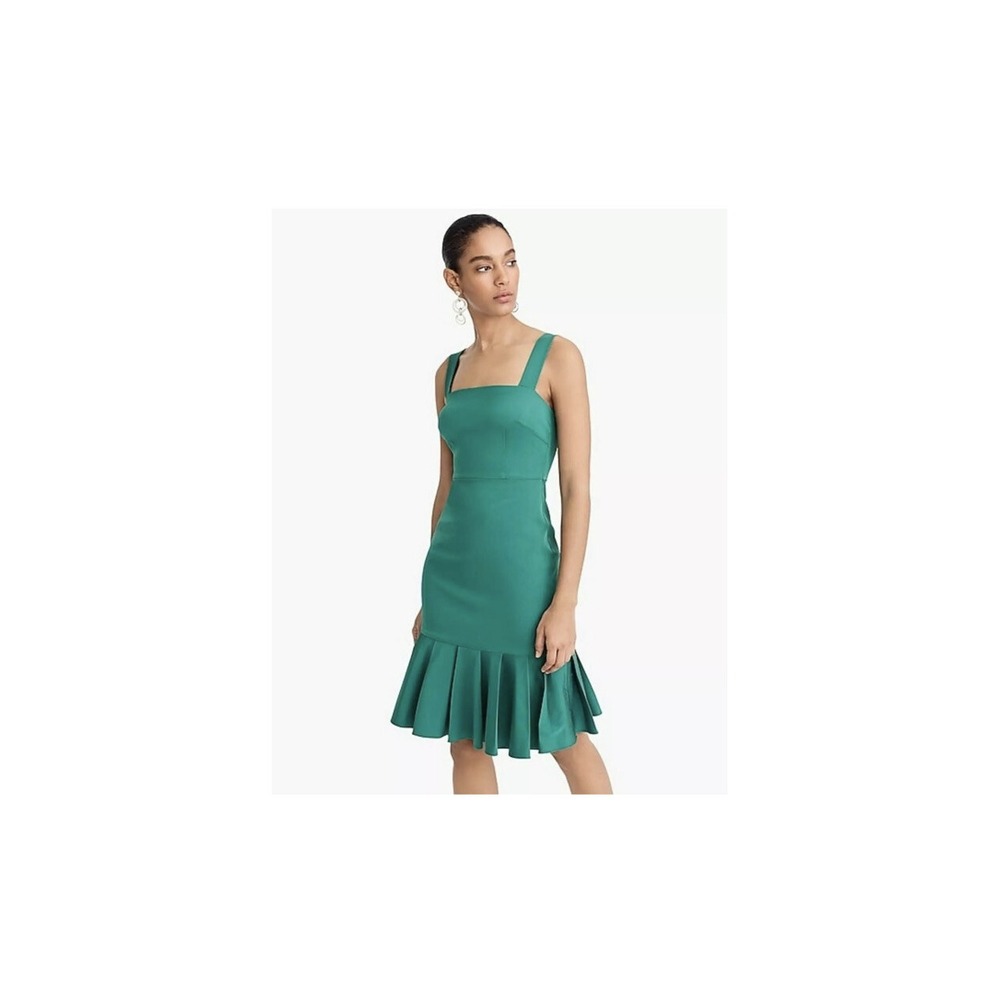 J. Crew NWT Green Fluted Hem Stretch Faille Dress Size 8 K4437 Sleeveless Square